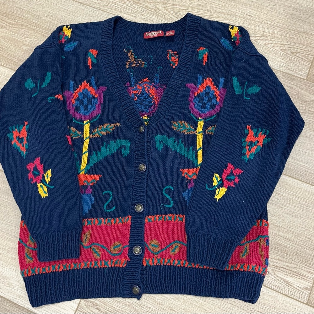 Vintage 90s American Eagle Floral Cardigan – Linen Blend